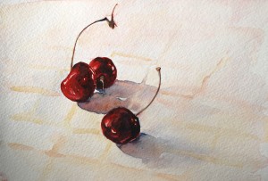 Cherries II, watercolor study, 8x5", 2009