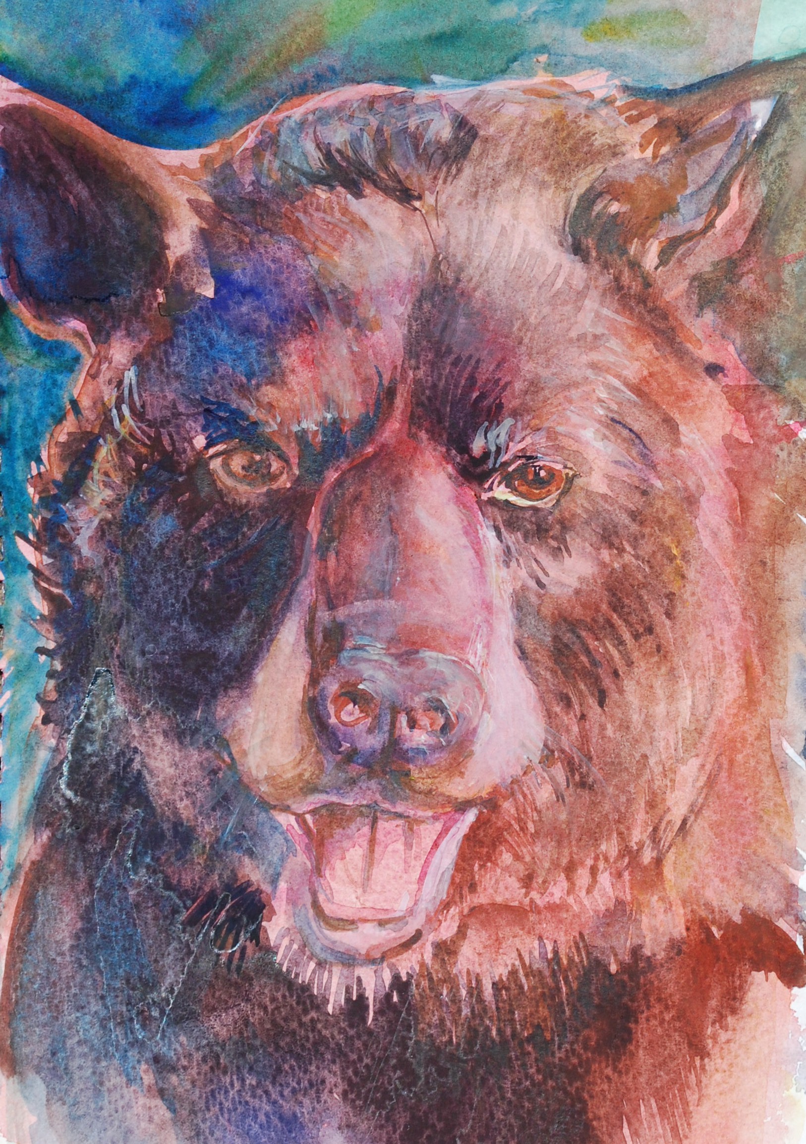 Bear painting in watercolor and gouache