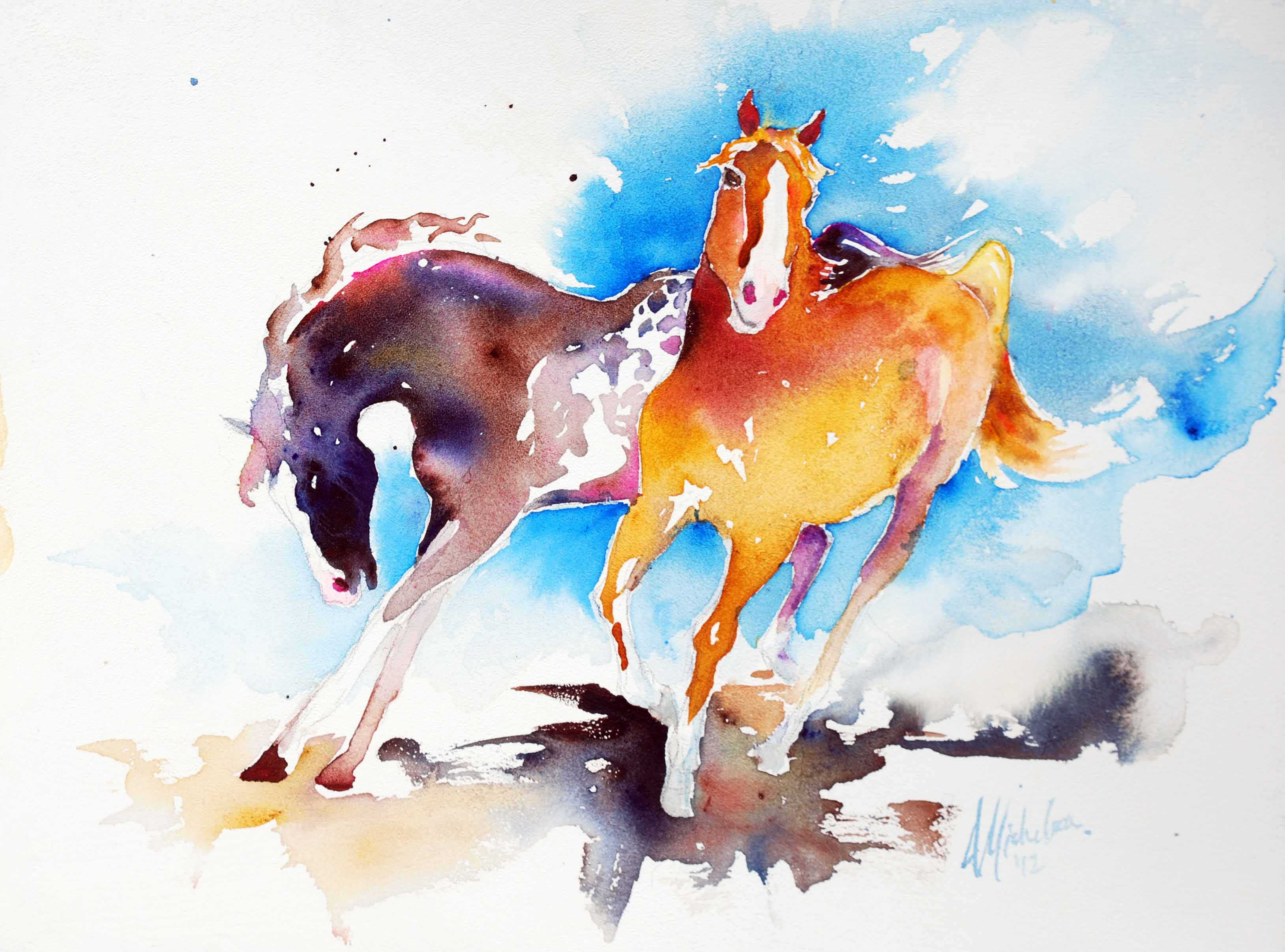 Wild watercolor horses