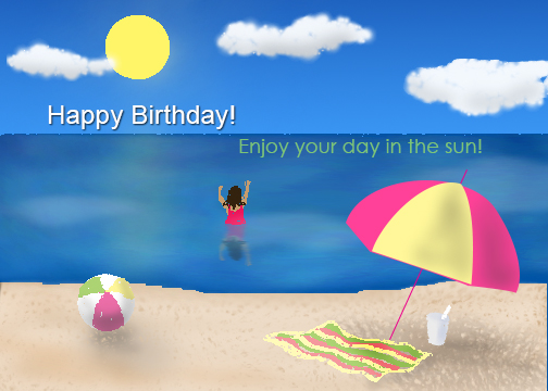 Happy Birthday card with beach scene