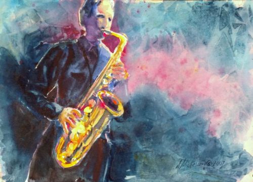 Blues Sax watecolor painting